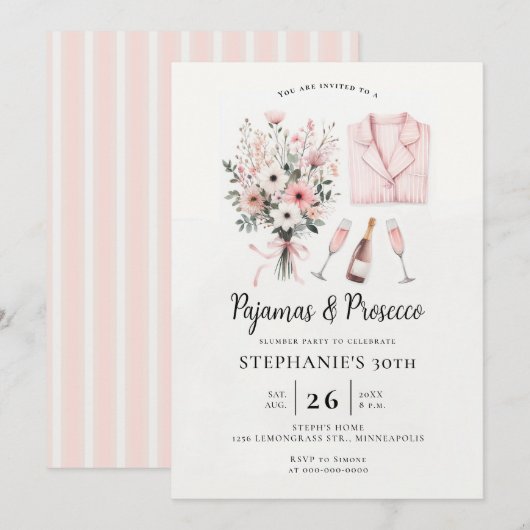 Invitation PJ Sleepover Adulte Pajamas Prosecco 30e anniversa (Devant / Derrière)