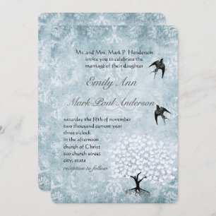 Invitation Placid Blue Damask Coeur Leaf Aqua Tree