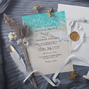 Invitation Plage à coeur de mousse marine Élégant mariage cod