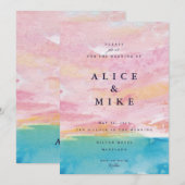 Invitation Plage Abstraite Pink & Blue Aquarelle Arrière - pl (Devant / Derrière)
