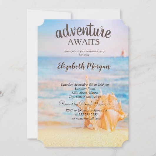 Invitation Plage adorable, Sable, Seashells Retraite (Devant)