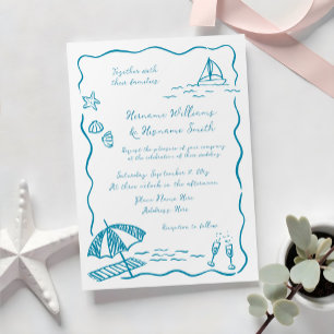 Invitation Plage amusante Doodle Loose Sketch Mariage tiré à