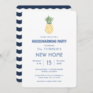 Invitation Plage Ananas Blue Stripes Fête de chauffage domest
