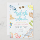 Invitation Plage Anniversaire Fête Invitation, Nage Anniversa (Devant)