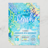 Invitation Plage Anniversaire Fête Summer Beach Tie Dye Glow (Devant / Derrière)