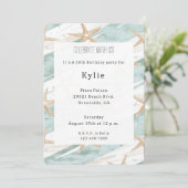 Invitation Plage Aqua Mint Starfish Stripes Anniversaire (Debout devant)