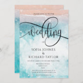 Invitation Plage Aquarelle à thème Calligraphie Océan Tropiqu (Devant / Derrière)