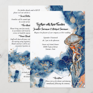 Invitation Plage aquarelle gelée poisson marine orange mariag