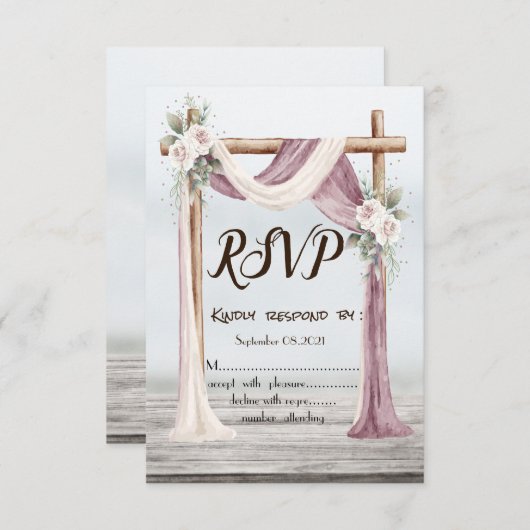 Invitation Plage Arbor Fleurs Mariage RSVP (Devant / Derrière)