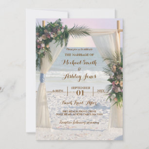 Invitation Plage Arbor Rose Tropical Feuilles coucher de sole
