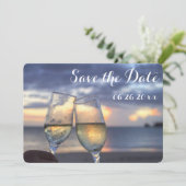 Invitation Plage au coucher du soleil Enregistrez la date ron (Debout devant)
