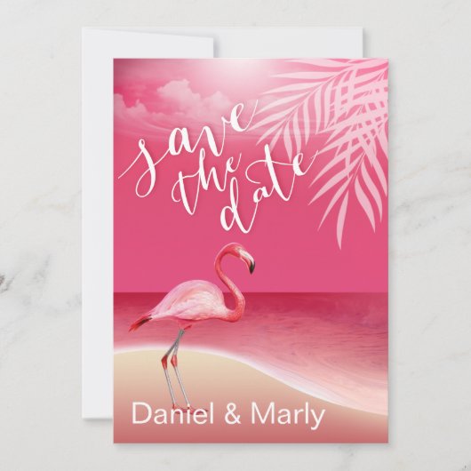Invitation Plage aux Flamants Roses, Sauvegarder la Date | ro (Devant)