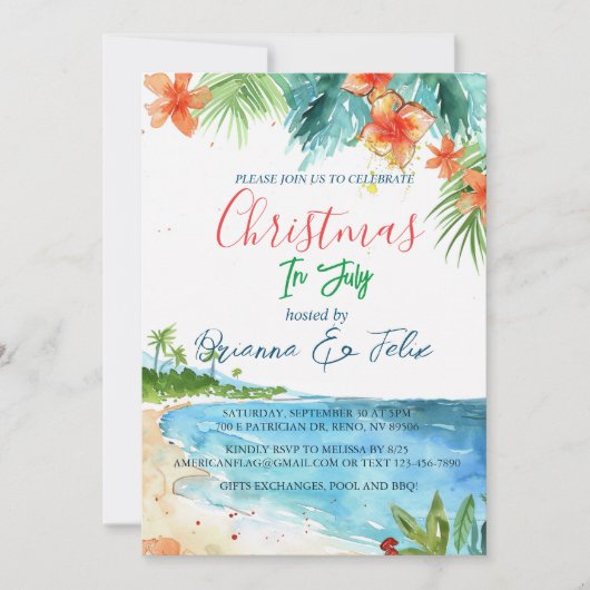 Invitation Plage Avant I Noël En Juillet (Devant)