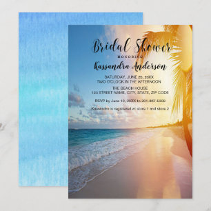 Invitation Plage Avec Palm Tree Sunset Fête des mariées