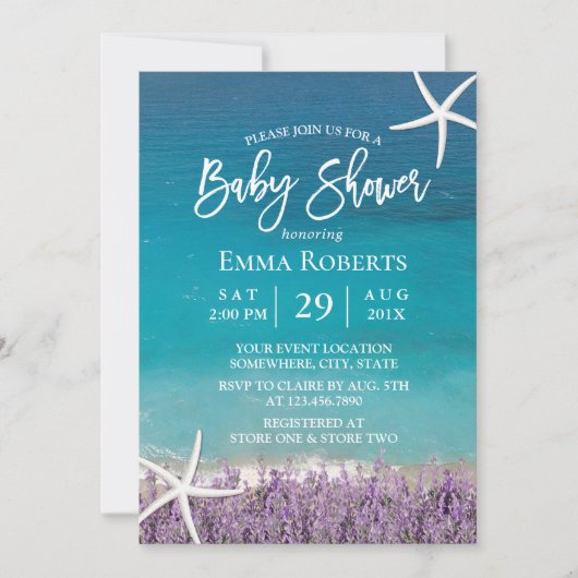 Invitation Plage Baby shower Floral Lavender Lavender (Devant)