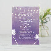 Invitation Plage Baby shower Palm Tree Aquarelle violet (Debout devant)