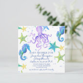 Invitation Plage baby shower Starfish Octopus Seahorse Plaid (Debout devant)