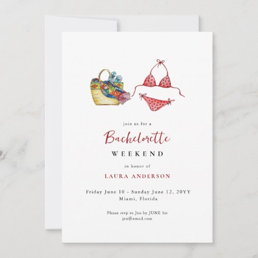Invitation Plage Bachelorette week-end Itinéraire (Devant)