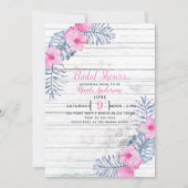 Invitation Plage Blanc Bois Tropical Hibiscus Fleurs Florales (Devant)