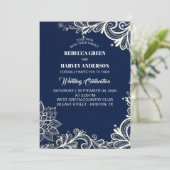 Invitation plage blanche dentelle marine bleu marine mariage (Debout devant)