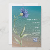 Invitation Plage bleu Dusty design code Qr mariage (Devant)