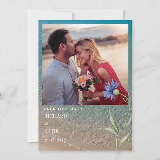 Invitation Plage bleu Dusty design code Qr mariage (Dos)