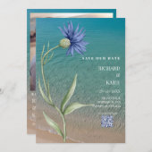 Invitation Plage bleu Dusty design code Qr mariage (Devant / Derrière)