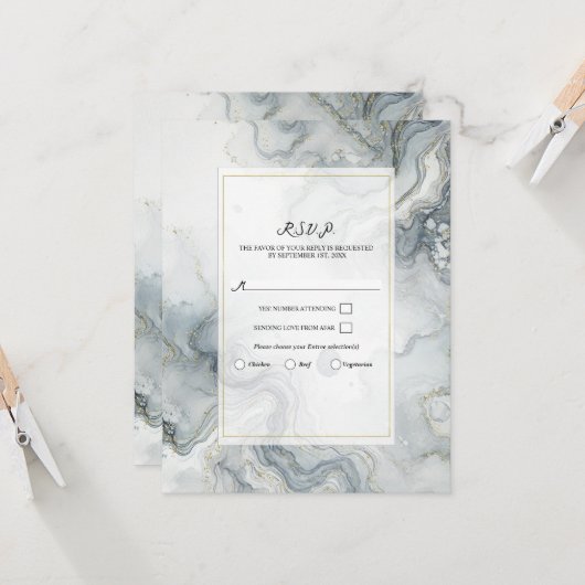 Invitation Plage bleu gris et or Aquarelle Plage couleur bleu (Devant/Arrière en situation)