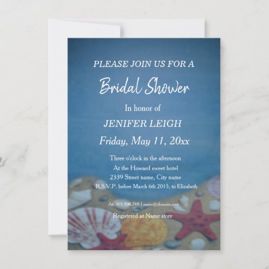 Invitation Plage bleu profond mariage douche nuptiale (Devant)
