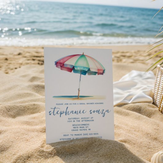 Invitation Plage, Bleu, Rouge, Parasol Sarcelle, Réception de