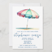 Invitation Plage, Bleu, Rouge, Parasol Sarcelle, Réception de (Devant)