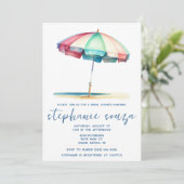 Invitation Plage, Bleu, Rouge, Parasol Sarcelle, Réception de (Debout devant)