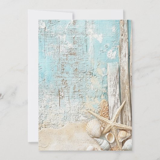 Invitation Plage bleu sable étoile de mer bois flotté luxe ma (Dos)
