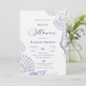 Invitation Plage Blue Shells Élégant Shower de Mariée (Debout devant)