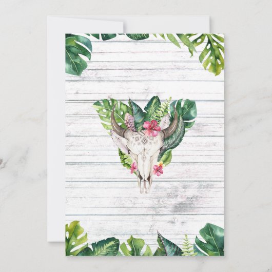 Invitation Plage Boho crâne Tropical Floral Feuilles (Dos)