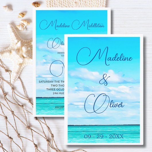 Invitation Plage Bord de mer Côte Été Destination Mariage