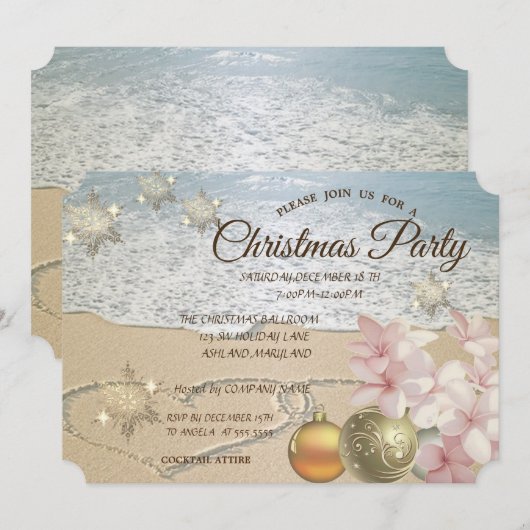 Invitation Plage, Boules de Noël, Plumeria Corporate Party (Devant / Derrière)