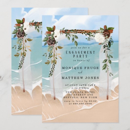 Invitation Plage Canopée Tropical Floral Engagement Party (Devant / Derrière)