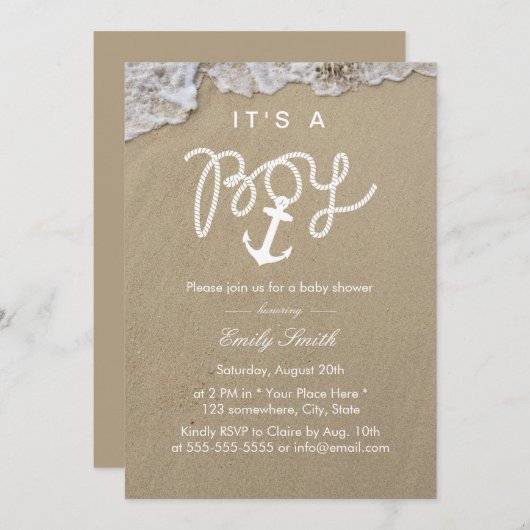 Invitation Plage C'est un Baby shower garçon (Devant / Derrière)