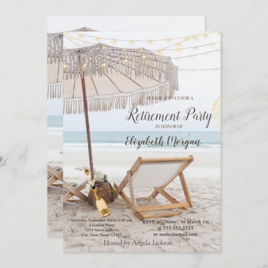 Invitation Plage Chaise Vin Parti Retraite (Devant / Derrière)