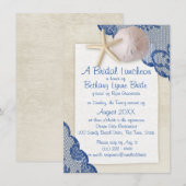 Invitation Plage chère et Fête des mariées bleu dentelle (Devant / Derrière)