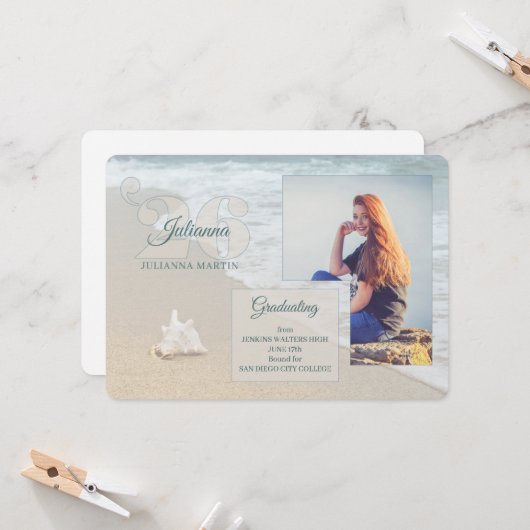 Invitation Plage Classe à thème de 2025 Graduation Photo (Devant/Arrière en situation)