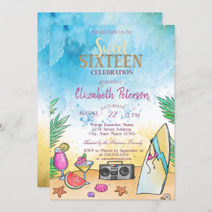 Invitation Plage Cocktail Fruits été Sweet 16 Party