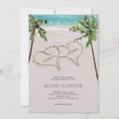 Invitation Plage Coeur de sable Palm Tropical | Mariage moder (Devant)