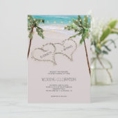 Invitation Plage Coeur de sable Palm Tropical | Mariage moder (Debout devant)