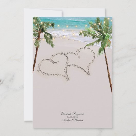 Invitation Plage Coeur de sable Palm Tropical | Mariage moder (Dos)