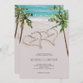 Invitation Plage Coeur de sable Palm Tropical | Mariage moder (Devant / Derrière)