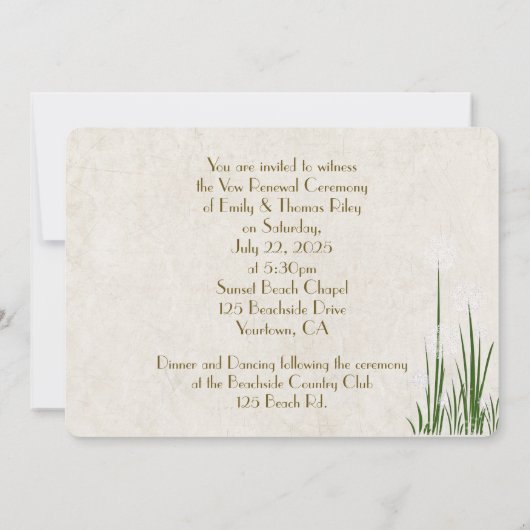 Invitation Plage Coeurs dans le sable pour la cérémonie de re (Dos)