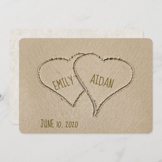 Invitation Plage Coeurs dans le sable pour l'invitation de ma (Devant / Derrière)