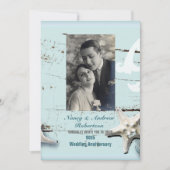 Invitation plage coquillage bleu 50e anniversaire de mariage (Devant)